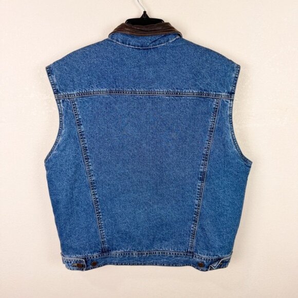 Vintage Gap Leather Trim Collar Jean Denim vest Western Medium - Picture 5 of 6